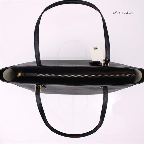 Tory Burch Large Leather Emerson Tote & Continental Wristlet Wallet In Black - Picture 6 of 13